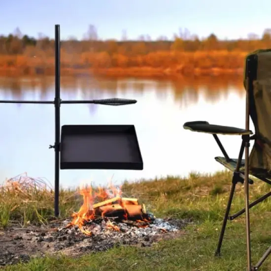 SEVOBAL Grill Cookware Campfire Skillet Combo, Heavy-Duty Adjustable Cooking System, All-in-One for Open Camping, Patio BBQs, Black, 31.1"*15.4"*31.9" image {2}