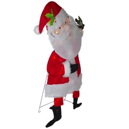 Northlight Lighted Chenille Santa with Bird Outdoor Christmas Decoration - 32" - White Lights image {3}