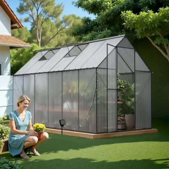 Outdoor 8x12 FT Greenhouse, Heavy Duty Polycarbonate Greenhouse, Greenhouse with Aluminum Frame and Roof Vent-Coolbibila image {2}