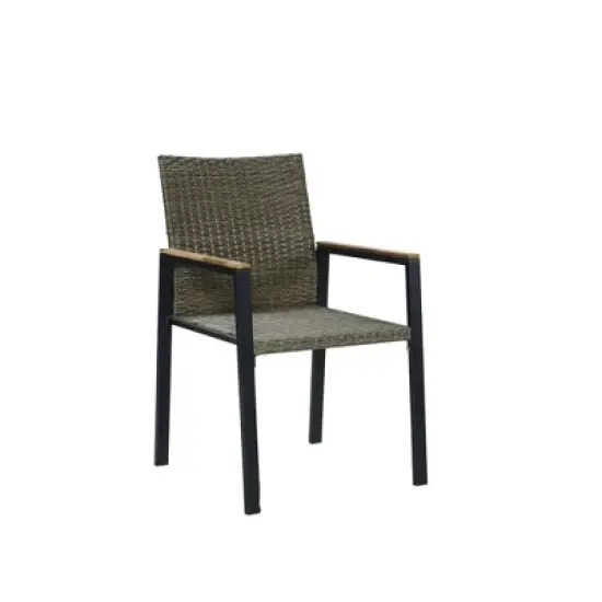 FIONECA All-Weather 7-Piece Patio Dining Set with Acacia Wood Table Top & Umbrella Hole, Brown Gray Rattan Outdoor Conversation Set image {12}