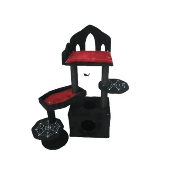 SEVOBAL Pet Tower Gothic Style Halloween Themed with Coffin Bed, Spooky House, Scratching Posts for Cats Play, Rest, Black, 17.32"*10.63"*14.57" image {5}