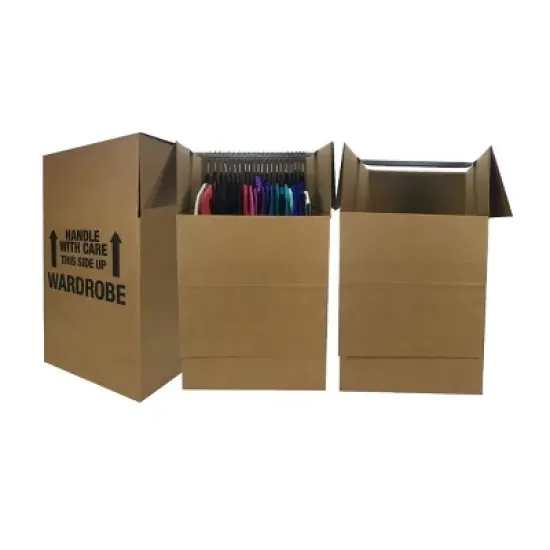 UBMOVE Pack of 3 Space Savers Shorty Wardrobe Moving Boxes With Hanging Bar 20" x 20" x 34" image {3}