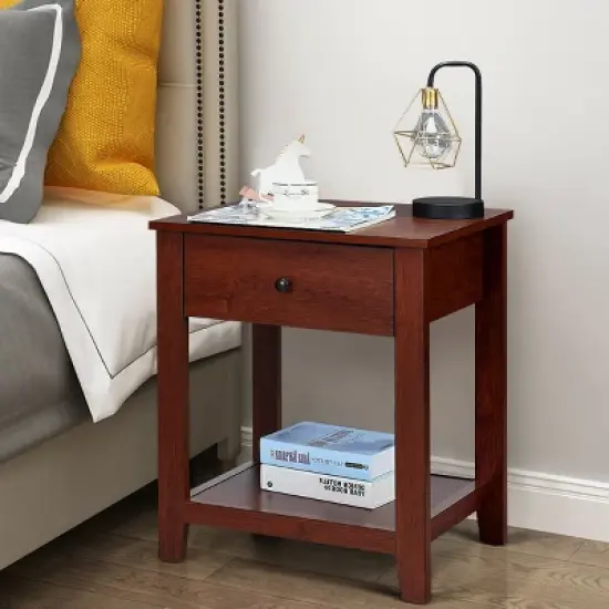 Costway Night Stand End Side Table Bedside Accent Table with Drawer and Storage Shelf image {4}