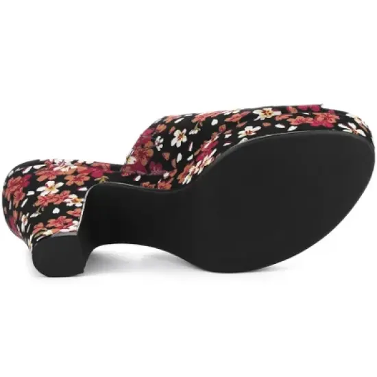 Perphy Women's Platform Floral Chunky Heel Slides Sandals image {4}
