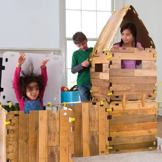 Hearthsong 32-Panel Cabin Style Fantasy Fort Indoor Fort Building Kit with Hook and Loop Connectors image {1}