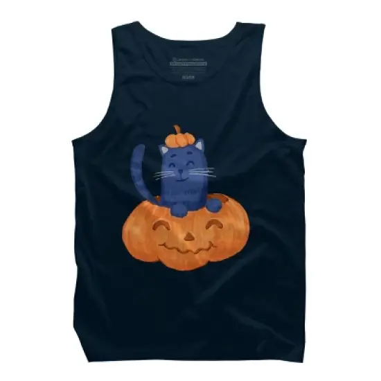 Men's Design By Humans Halloween Cat In A Pumpkin By wubbadub Tank Top image {6}
