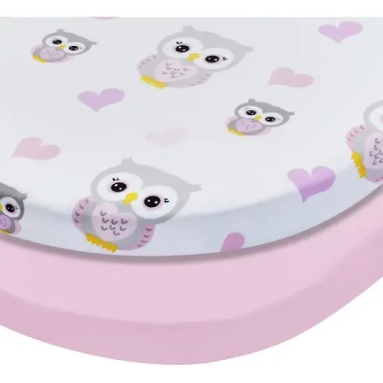 Everyday Kids 2-Pack Bassinet Sheets &ndash; 100% Cotton Percale, Owls & Pink, Soft Fitted Sheets for Baby Girl, Fits Oval & Rectangular Bassinet Mattresses image {6}