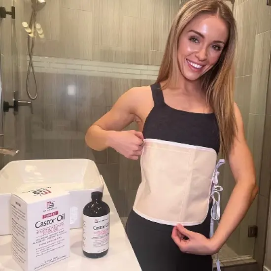 Castor Oil Wrap, Reusable Adjustable Wrap with Durable Lightweight Straps & Anti Leak Outer Layer, Stomach Wrap fot Detox, Beige, M3, 1ct image {4}