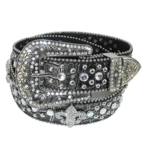 CTM Women's Fleur de Lis Studded Rhinestone Belt image {5}