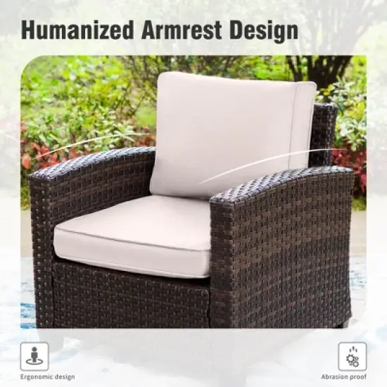 Captiva Designs 6pc Outdoor Patio Wicker Rattan Fire Pit Set with Cushioned Ottomans and Single Sofas image {2}