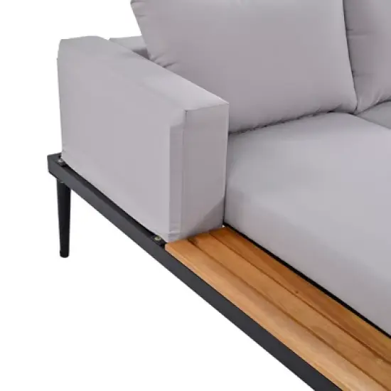 FIONECA Modern Outdoor Patio Daybed with Cushions, Metal Frame & Wood-Topped Side Tables, Convertible 2-in-1 Chaise Lounges, Gray image {15}