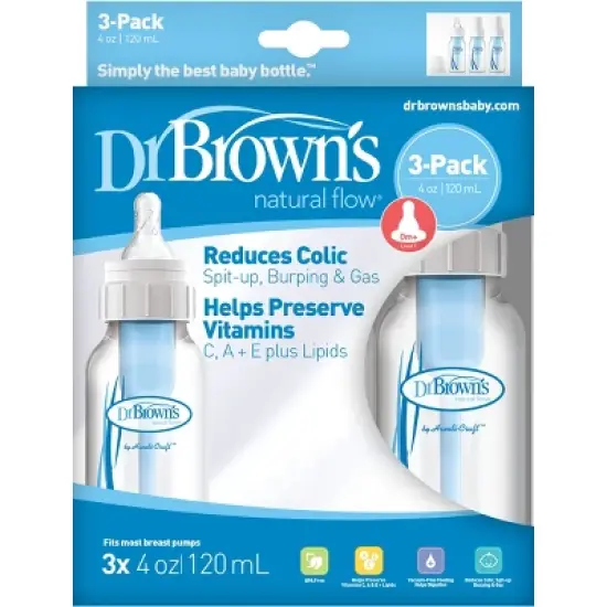 Dr. Brown's Natural Flow Anti-Colic Baby Bottle - Blue - 4oz/3pk image {2}
