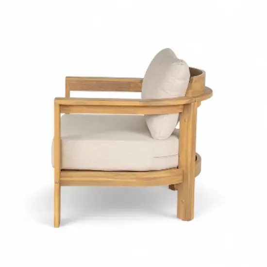 Christopher Knight Home Orrin Outdoor Tub Design Acacia Wood Club Chair with Open Slat Back, Beige/Light Teak image {4}