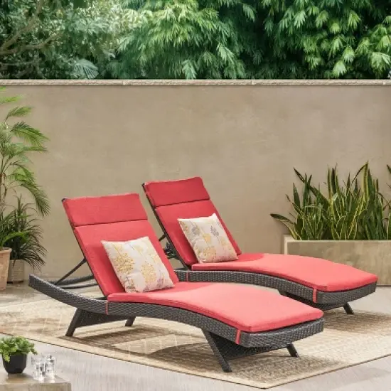 Christopher Knight Home Olivia Rattan Adjustable Gray Chaise Lounges with Cushion(Set of 2) image {12}