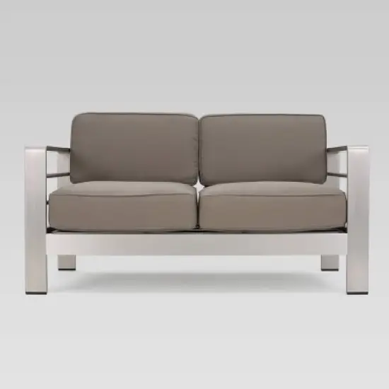 Amata 5pc Aluminum Chat Set with Fire Pit and Tank Holder - Silver/Khaki/Dark Gray - Christopher Knight Home image {3}