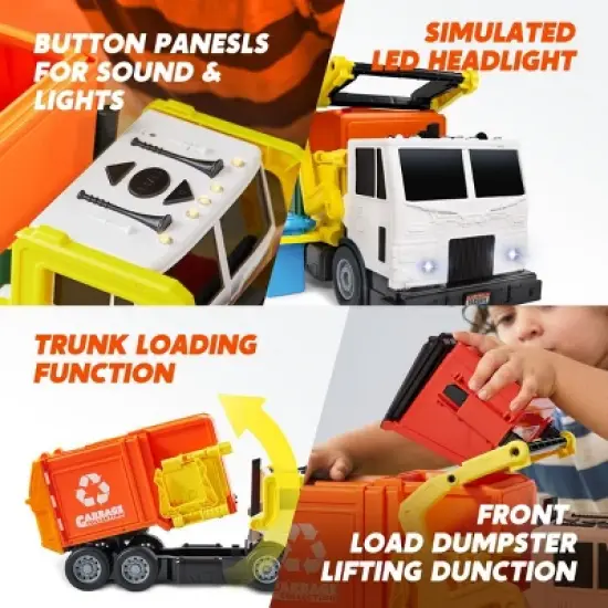 Garbage Truck Set, 16" Large Trash Truck Toys for Boys with Trash Can Lifter and Dumping Function, Toy Truck Birthday Gift for Boy Age 2-7 Years Old image {3}