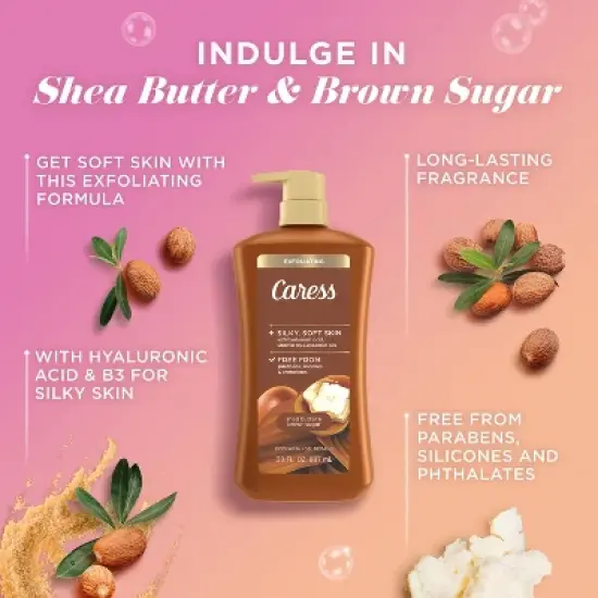 Caress Shea Butter & Brown Sugar Exfoliating Body Wash for Women - 30 fl oz image {3}