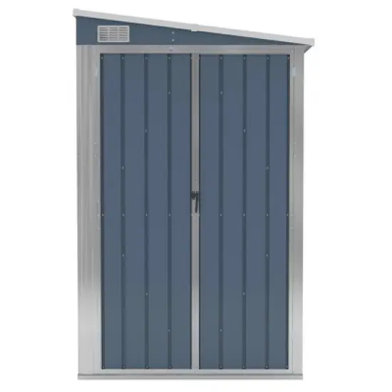 vidaXL Storage Shed Wall-mounted Garden Shed for Backyard Galvanized Steel - Gray 46.5" x 113.4" x 70.1" image {2}