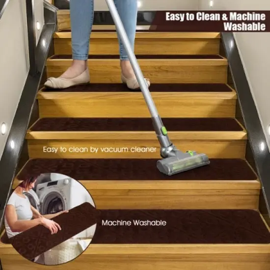 Costway 15PCS Non-Slip Carpet Stair Treads 30'' x 8'' Mats Indoor for Wooden Steps image {8}
