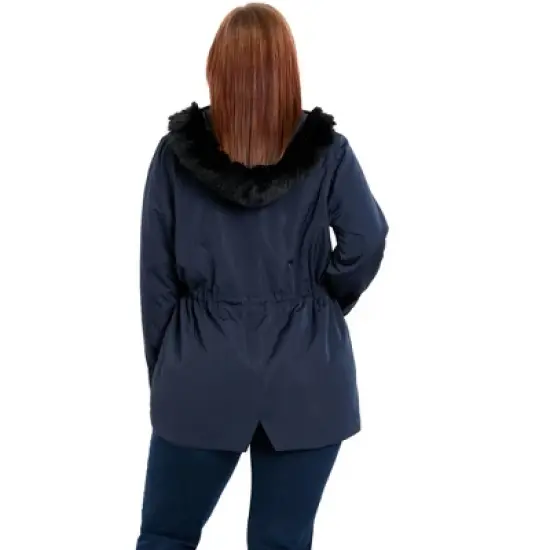 Women's Plus Size Faux Fur Lightweight Coat - navy | EVANS image {1}