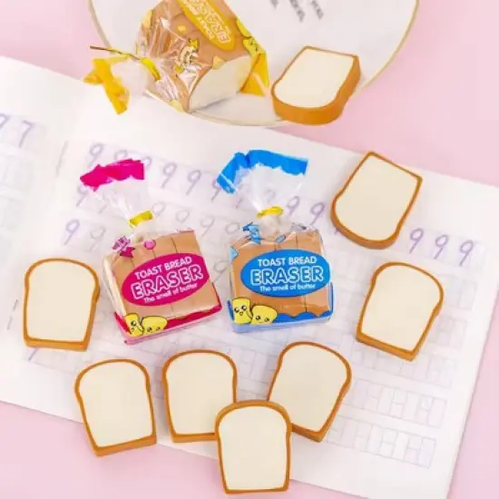 HTUTWOO 4Pcs Cute Toast Bread Eraser School Stationery Creative Kids Writing Drawing Rubber Pencil Eraser Funny School Supplies Gift image {3}