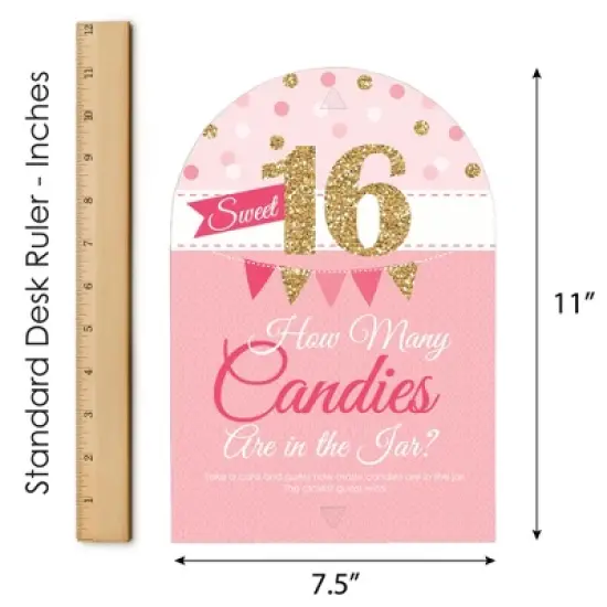 Big Dot of Happiness Sweet 16 - How Many Candies 16th Birthday Party Game - 1 Stand and 40 Cards - Candy Guessing Game image {5}