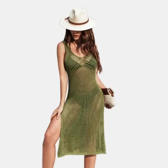 Women's Hollow Out Sleeveless V Neck Knee Length Cover Up - Cupshe image {8}