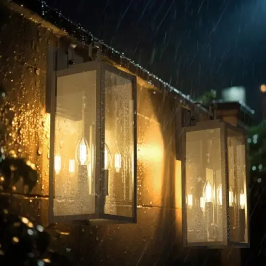 DORESshop 18 in. Black Outdoor Wall Lantern-Tall Transitional Exterior Light with Clear Glass (2-Pack) image {3}