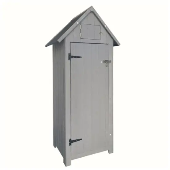 65''H Patio Wooden Garden Apex Roof Tool Storage Shed,Outdoor Storage Shed with Floor and Three Partitions,Patio Lawn Storage Cabinet-Coolbibila image {4}