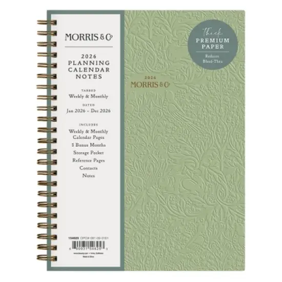 Morris & Co. by Blue Sky 5.875"x8.625" 2026&nbsp;Weekly/Monthly Wirebound Planner Hardcover Debossed Brer Rabbit Green image {2}
