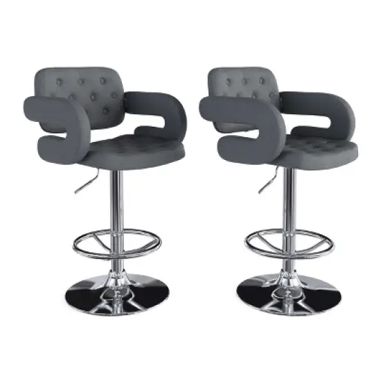 Set of 2 Adjustable Tufted Fabric Barstool with Armrests - CorLiving image {9}