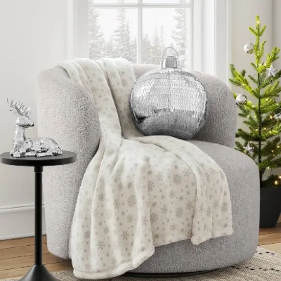 11"x13" Christmas 3D Disco Ball Shape Pillow with Silver Sequins - Wondershop&trade; image {1}