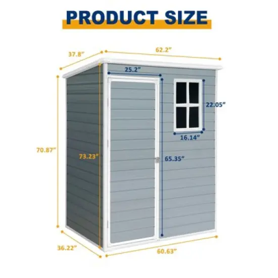 5ft x 3ft Resin Outdoor Storage Shed Plastic Garden Sheds with Floor and Lockable Door for Backyard, Lawn, Grey (W540S00019) image {7}