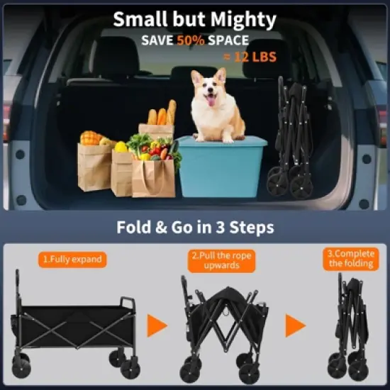 Foldable Wagon Cart with 380LBS Capacity, All-Terrain Wheels & 220L Storage, Lightweight 12LBS Collapsible Utility Cart for Outdoor, Beach, Garden image {7}