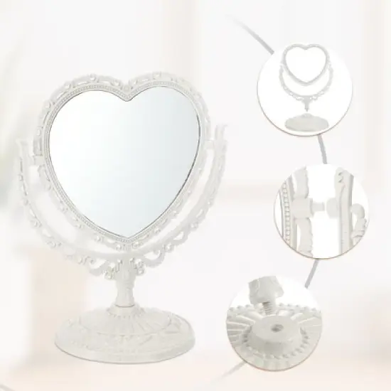 Unique Bargains Love Heart Shaped Double Sided 360&deg; Rotating Makeup Mirror 1 Pc image {5}