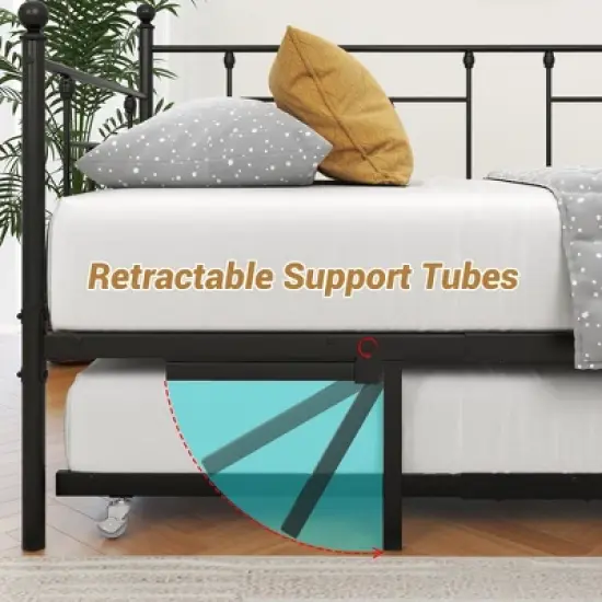 Twin Size Daybed Metal Frame with Trundle Set, Twin Day Bed Sofa, Daybed and Roll Sofa Bed for Guest Room, Bedroom, Living Room, Victorian Style image {6}