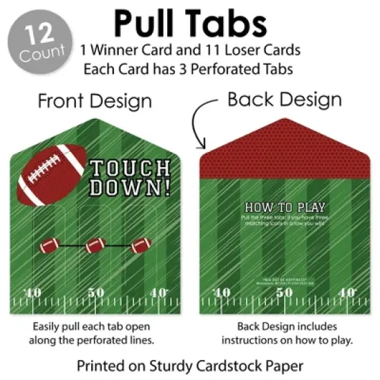 Big Dot of Happiness End Zone - Football - Baby Shower or Birthday Party Game Pickle Cards - Pull Tabs 3-in-a-Row - Set of 12 image {3}