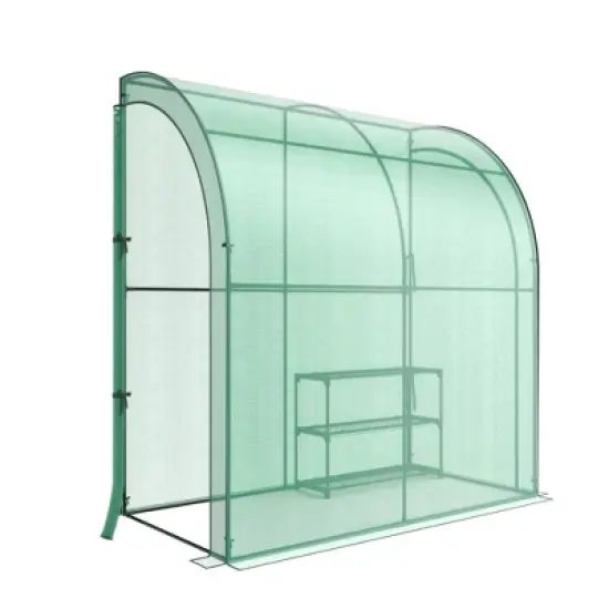 Costway 7'x 3.5'x 7' Lean-to Greenhouse Portable Wall House with Green PE Cover and Shelf image {5}
