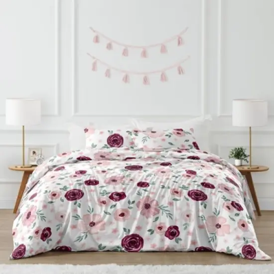 Watercolor Floral Bedding Set Burgundy Wine/Pink - Sweet Jojo Designs image {7}