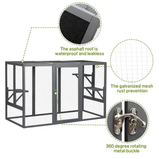 Sevobal Pet Crates and Houses Spacious Cat Cage with Waterproof Roof and Adjustable Pedals Suitable, Cage for Outdoor Indoor, Gray, 70.9"*31.5"*31.5" image {2}
