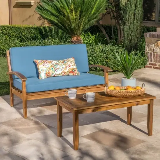 Peyton 2pc Acacia Wood Loveseat & Coffee Table Set - Christopher Knight Home image {1}