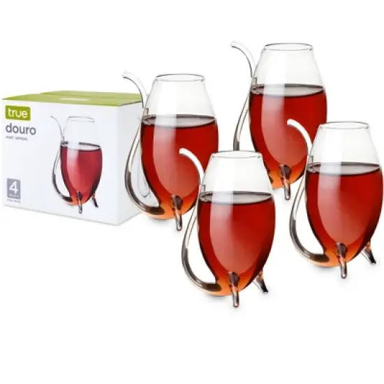 True Douro Port Sippers, Glass with Straw Sipper Feature, Stemless Wine Glass, Set of 4, 3 oz Capacity, Clear image {5}