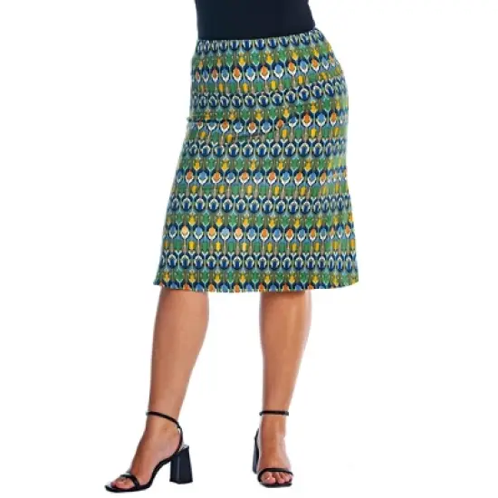 Womens Plus Size Green Geometric Elastic Waist Knee Length Skirt image {4}