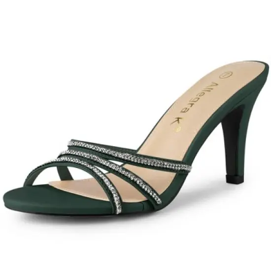 Allegra K Women's Rhinestone Strappy Heel Mules image {13}