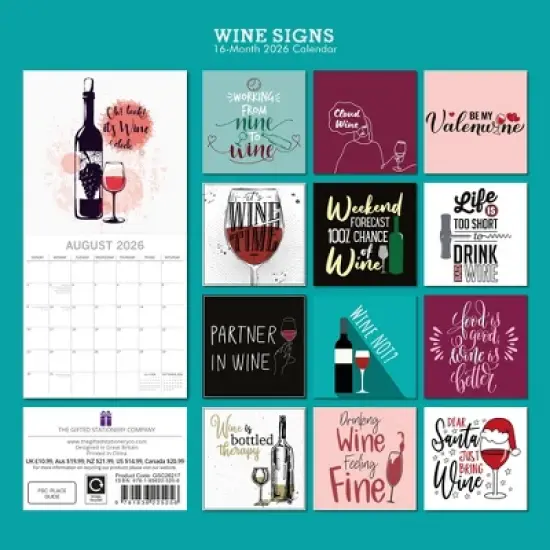 The Gifted Stationery 2026 Square Wall Calendar, Wine Signs, 16-Month Funny Theme with 180 Reminder Stickers (12x12 In) image {3}