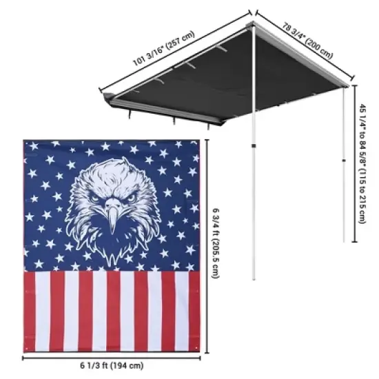Yescom 6.6x8.4 Ft Vehicle Awning with Blackout Coating Side Wall Roof Rack Pull-Out Sun Shade Camp Gray&Black image {8}