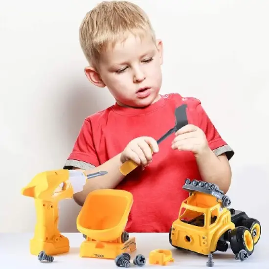 Top Race 3-in-1 Take Apart Truck with Electric Drill Remote Control Construction Toys - Yellow image {2}