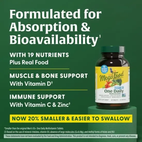 MegaFood Men's 55+ One DailyMultivitamin w/ Vitamin B12, Vitamin C, Vitamin D & Zinc - Optimal Aging & Immune Support Supplement, Vegetarian, 90 Tabs image {2}
