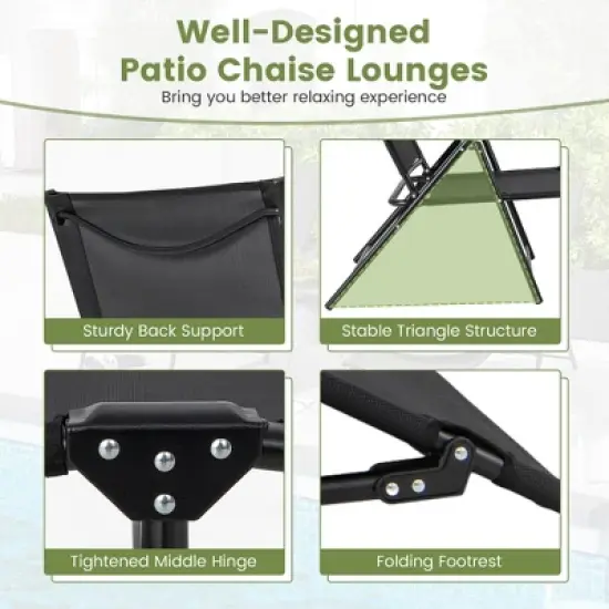Costway 2 Piece Patio Folding Chaise Lounge Chairs with 6-Level Backrest Reclining Chairs Tan/Black/Grey image {8}