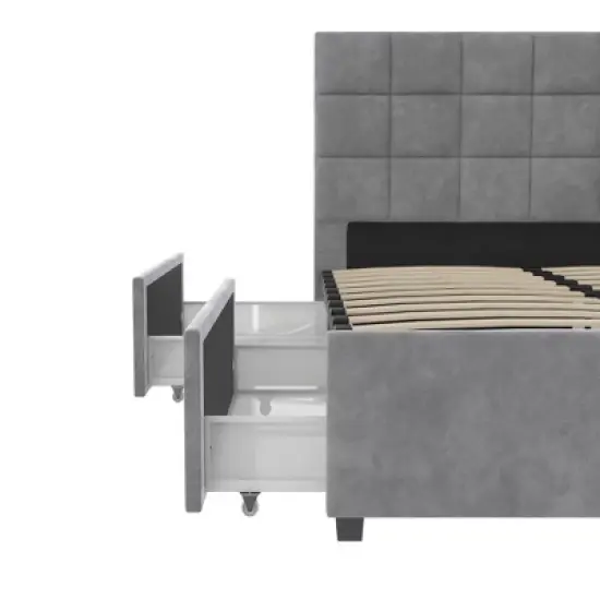 Serena Upholstered Bed with Drawers Light Gray Velvet - Cosmoliving By Cosmopolitan image {6}